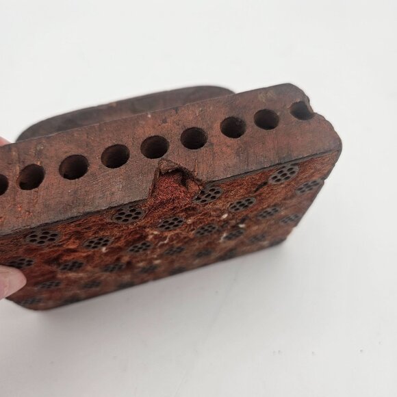 Antique Hand Carved Wood Textile Circle Pattern Fabric Stamp Block - Picture 3 of 10